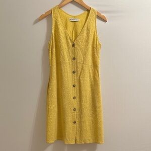 Yellow Patterned Button-Front Mini Dress
